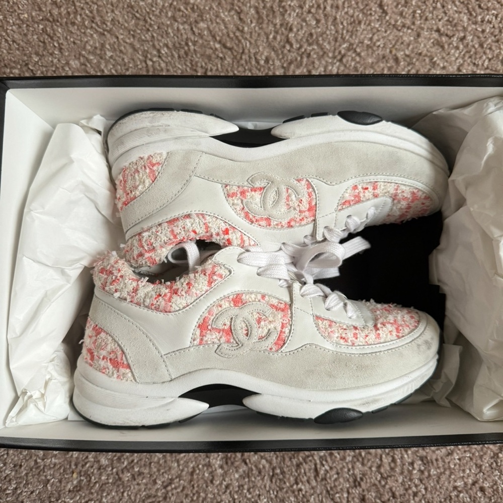 Chanel White and Pink Modern Sneakers